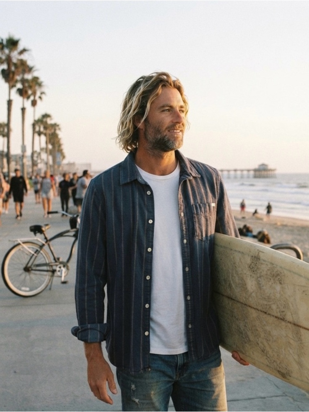 Quiksilver Blue Striped Long Sleeve Button-Up Shirt